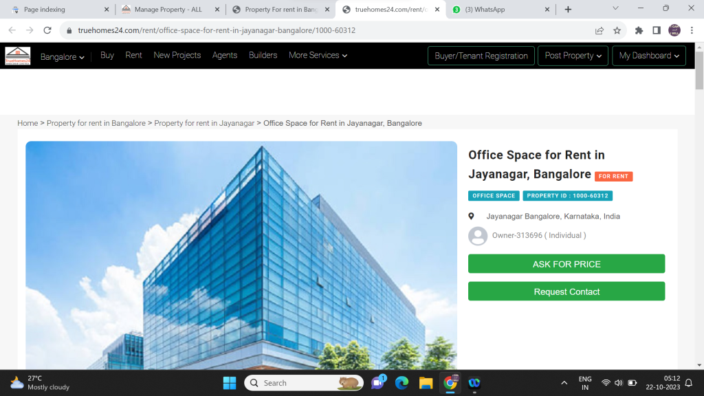 Office Space for Rent in 1st Block, BTM 2nd Stage, Bangalore