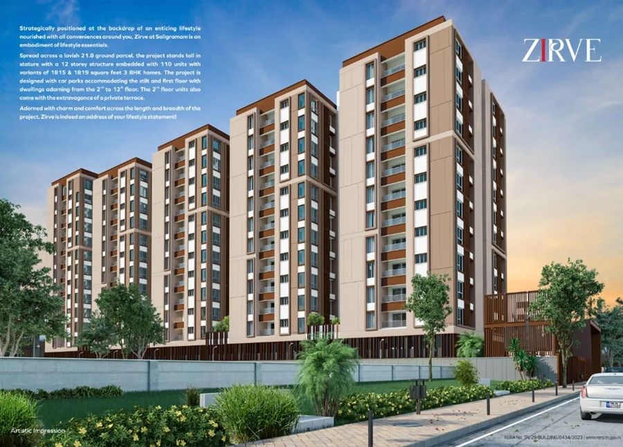 3 BHK Apartment for Sale in Krishna Zirve, KK Nagar, Chennai